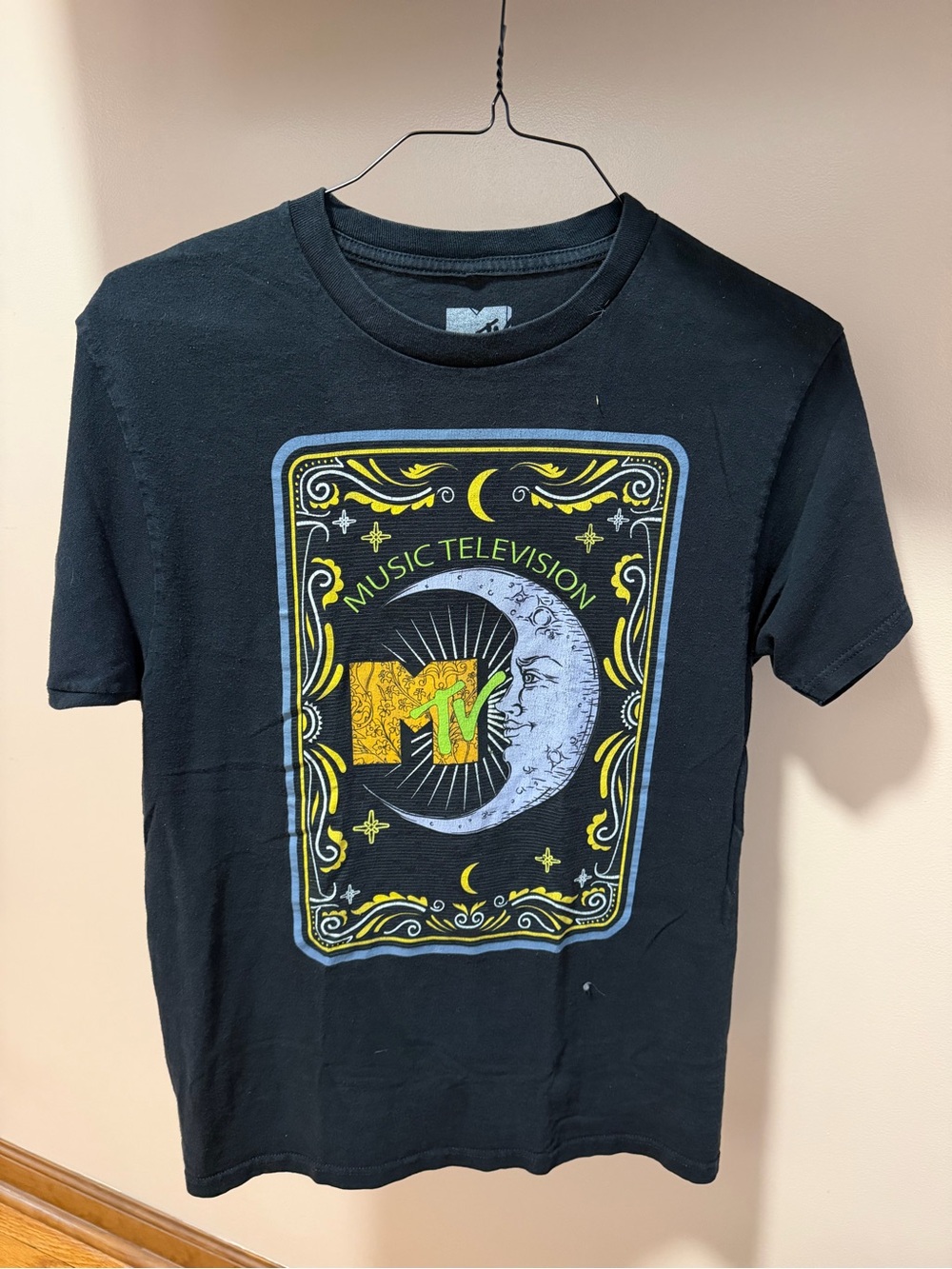MTV Black Short-Sleeve Tee with Yellow and Blue Moon Graphic